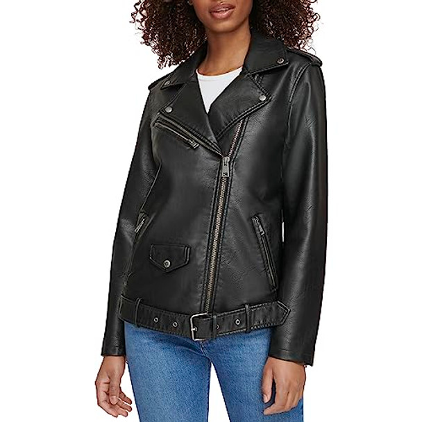 LEVI'S LONG LINED ELEVATED BELTED MOTO SIZE WOMEN S BLACK LW3RU545 New