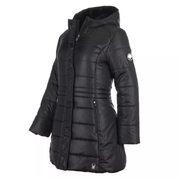 SPYDER WOMEN'S YARA HOODED PUFFER PARKA COAT, BLACK, LARGE, SPFGM065 New