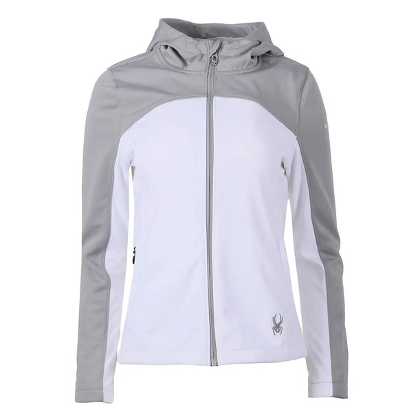 SPYDER WOMEN'S ALYCE SOFTSHELL JACKET WITH HOOD - SMALL - WHITE ALLOY - SPFGM225 New
