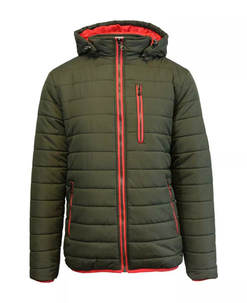 SPIRE BY GALAXY MEN'S PUFFER BUBBLE JACKET - EXTRA LARGE - OLIVE/RED - 10011404