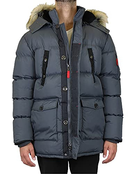 GALAXY BY HARVIC MEN'S HEAVYWEIGHT PARKA JACKET COAT DETACHABLE HOOD CHARCOAL L New