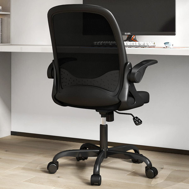 SYTAS OFFICE CHAIR DESK CHAIR SWIVEL MESH COMPUTER CHAIR FLIP-UP ARMS - BLACK