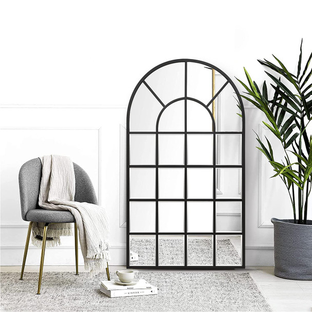 GIFTTROVE BLACK ARCHED WINDOW MIRROR LARGE WINDOW PANE MIRROR - BLACK
