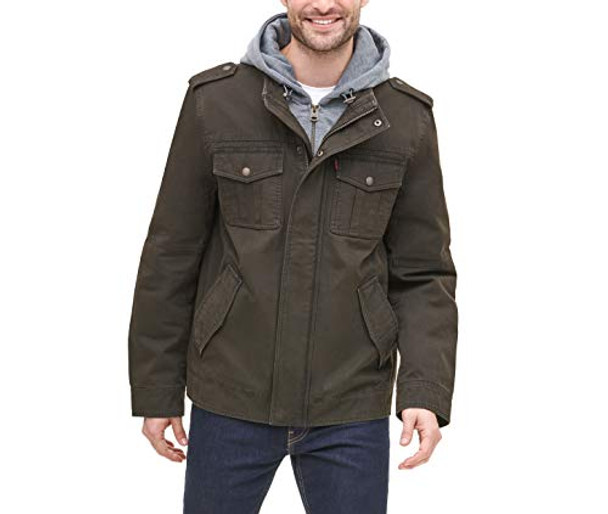 MEN'S LEVI'S® WASHED COTTON SHERPA-LINED JACKET SIZE: MEN M - DARK BROWN New