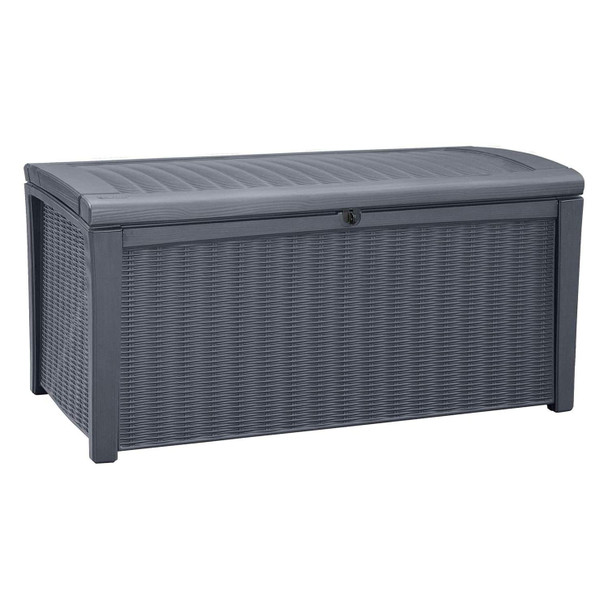 KETER OUTDOOR STORAGE DECK BOX, 110 GALLON WATERPROOF PATIO BIN, BORNEO - GRAY