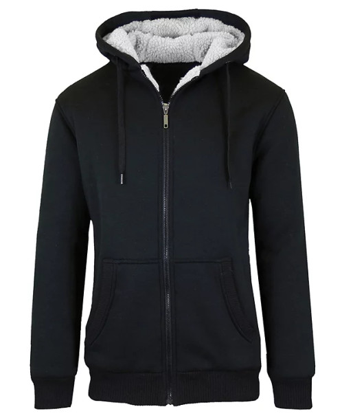 Q-ACTIVE MENS SHERPA LINED FLEECE ZIP-UP HOODIE - SIZE: MEN M - BLACK New