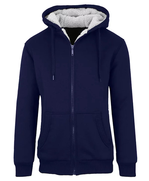Q-ACTIVE MENS SHERPA LINED FLEECE ZIP-UP HOODIE - SIZE: MEN M - NAVY New
