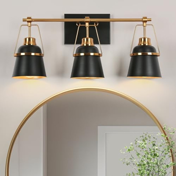 GEPOW Bathroom Light Fixtures Modern Farmhouse 3 Light Copper Gold - Black/Gold
