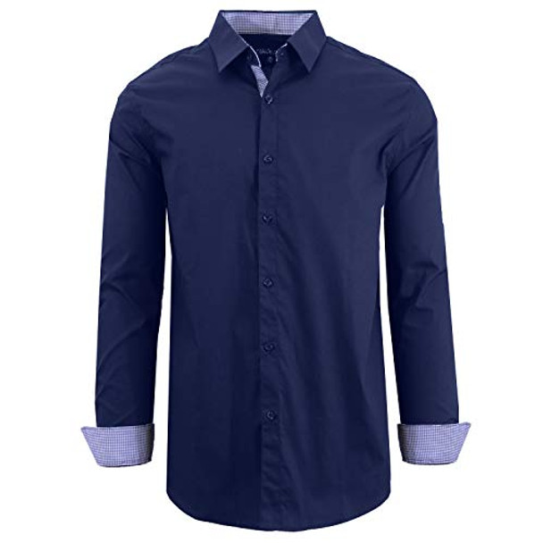 GALAXY BY HARVIC MENS LONG SLEEVE SOLID SLIM FIT DRESS SHIRTS SIZE 2XL NAVY New