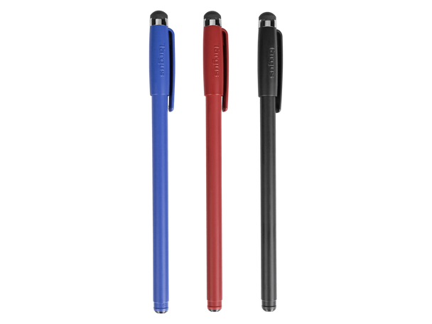 Targus Antimicrobial Stylus & Pen (3 Pack) - 3 Pack - Rubber - Black, Red, Blue