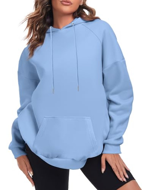 FKEEP OVERSIZE HOODIES WOMEN FLEECE CASUAL LONG SLEEVE PULLOVER A-LIGHT BLUE L New