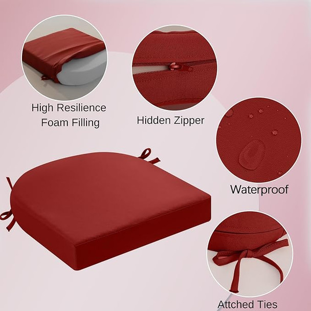 IDEE-HOME OUTDOOR CHAIR CUSHION THICK RED 19x19x3 Inch New