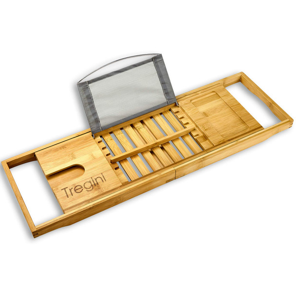 TREGINI LUXURY BATHTUB TRAY CADDY - ADJUSTABLE BAMBOO - NATURAL BAMBOO New