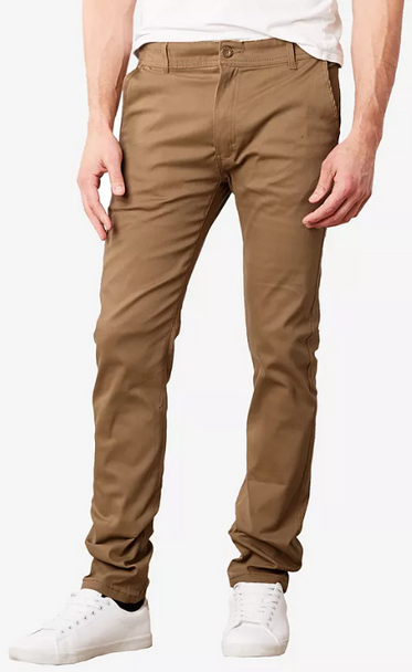 GALAXY BY HARVIC MEN'S SUPER STRETCH SLIM CHINO PANTS - DARK KHAKI - 34X32 New