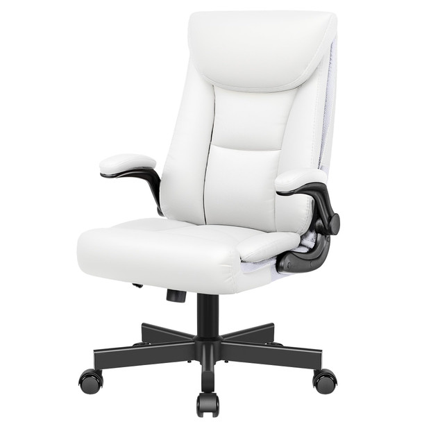 BESTERA EXECUTIVE OFFICE CHAIR, LEATHER ERGONOMIC OFFICE CHAIR - WHITE