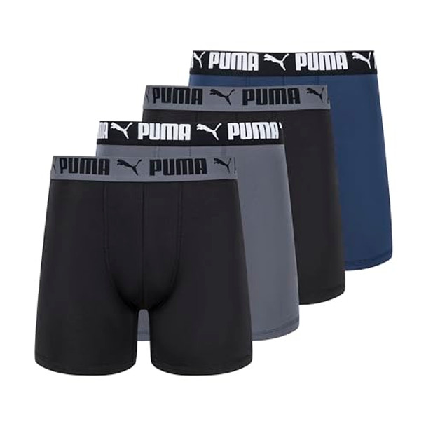 PUMA MEN'S 4 PACK ACTIVE STRETCH BOXER BRIEFS - SIZE MEN L - BLUE/BLACK/GRAY New