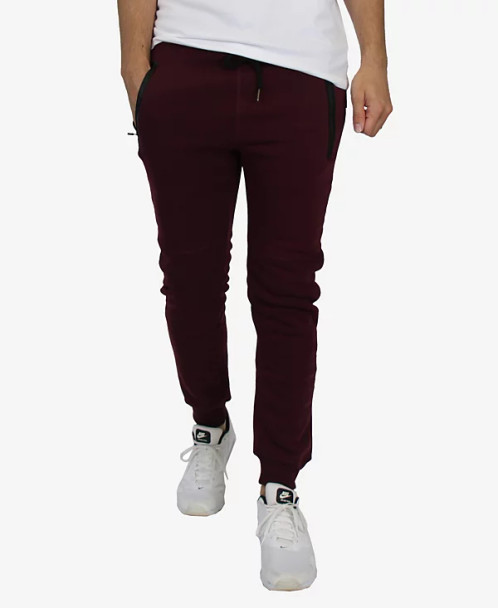 BLU ROCK MEN'S SLIM FIT FLEECE JOGGER SWEATPANTS - SIZE: MEN L - BURGUNDY New