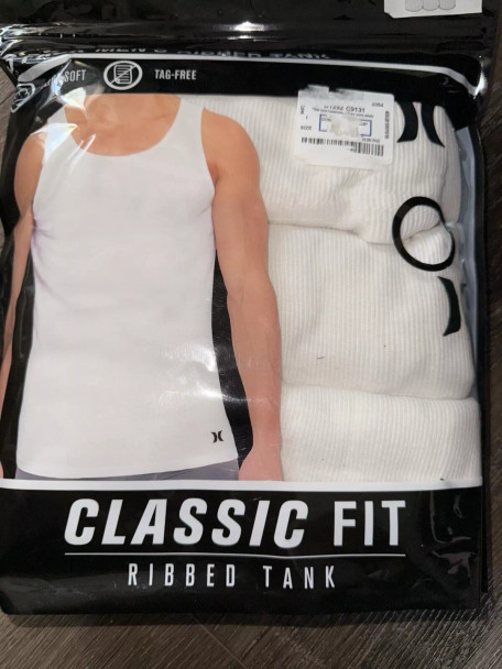 HURLEY MEN'S 3-PACK RIBBED TANKS TOPS COTTON BLEND - SIZE: MEN L (42-44) - WHITE New HURLEY MEN'S 3-PACK RIBBED TANKS TOPS COTTON BLEND - SIZE: MEN L (42-44) - WHITE New