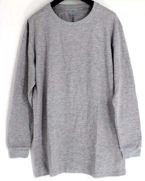 BLUE ICE WAFFLE KNIT LONG SLEEVE SHIRT - SIZE: MEN L - HEATHER GRAY New