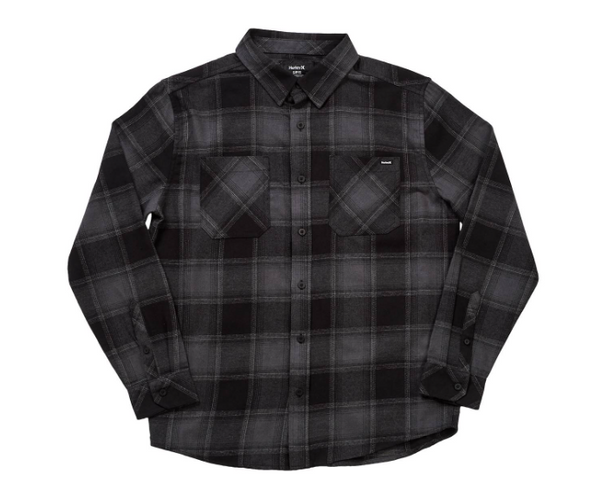 YOUNG MENS HURLEY FLANNEL SHIRT - BLACK - SIZE: MEN L - BLACK New