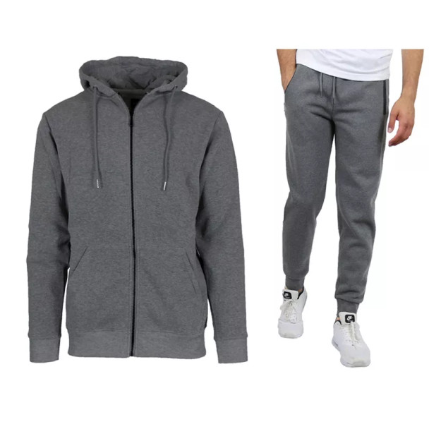 RUDOLPH MEN'S FLEECE-LINED HOODIE & JOGGER 2-PIECE SET, CHARCOAL, SIZE : LARGE New
