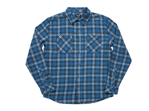 YOUNG MENS HURLEY DOUBLE CHEST POCKET FLANNEL SHIRT - SIZE: MEN L - MEDIUM BLUE New