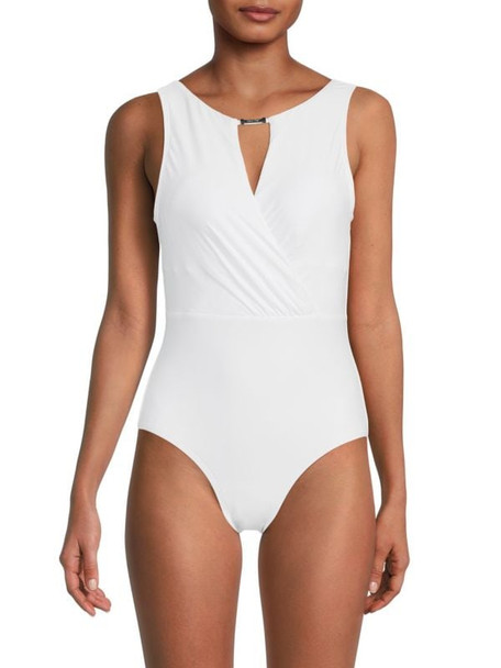 CALVIN KLEIN HIGH-NECK ONE-PIECE SWIMSUIT - SIZE: WOMEN 12 - SOFT WHITE New