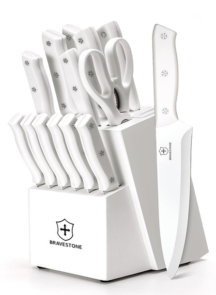 BRAVESTONE Knife Set 15 Piece Kitchen Knife Set with Block Self Sharpening