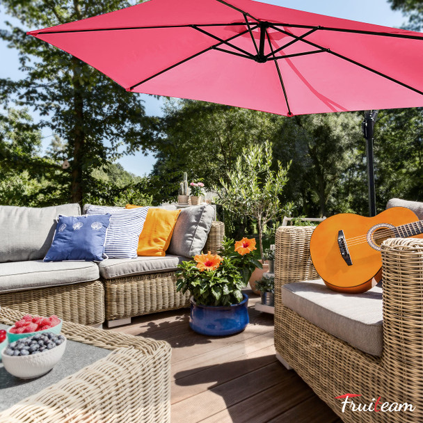 FRUITEAM 10FT PATIO UMBRELLA FADE-RESISTANT OFFSET HANGING UMBRELLAS - PINK