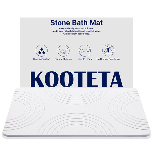 KOOTETA Stone Bath Mat, Shower Mat, Super Absorbent, Easy to Clean - White