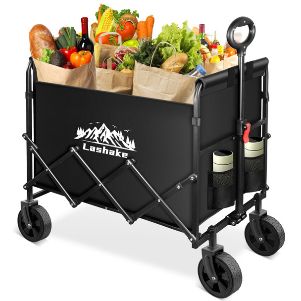 LASHAKE COLLAPSIBLE FOLDABLE WAGON, LARGE CAPACITY HEAVY DUTY WAGON Cart -BLACK New