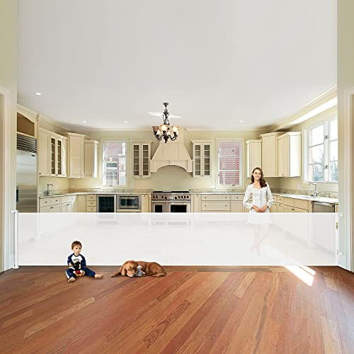 150 Inch Retractable Baby Gates Extra Wide Baby Gates for Large Openings White