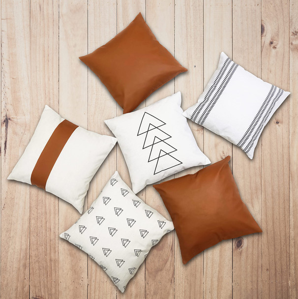 EFOLKI BOHO THROW PILLOW COVERS FOR COUCH BED 18X18 SET OF 6 WHITE/BROWN/BLACK New