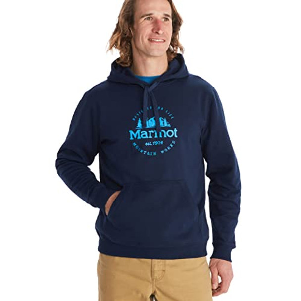 MARMOT MEN'S CULEBRA PEAK HOODY MIDWEIGHT PULLOVER FLEECE SWEATSHIRT_NAVY M New