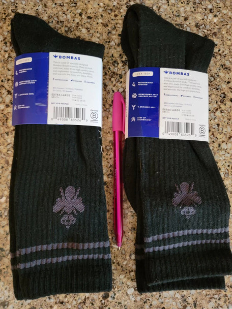 BOMBAS HONEYCOMB UNISEX CREW SOCKS - SIZE: MEN XL - BLACK/GRAY New