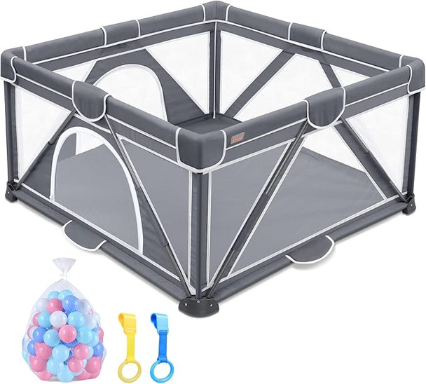 YOBEAR FOLDABLE BABY PLAYPEN LARGE PLAYPEN FOR BABIES AND TODDLERS - DARK GRAY