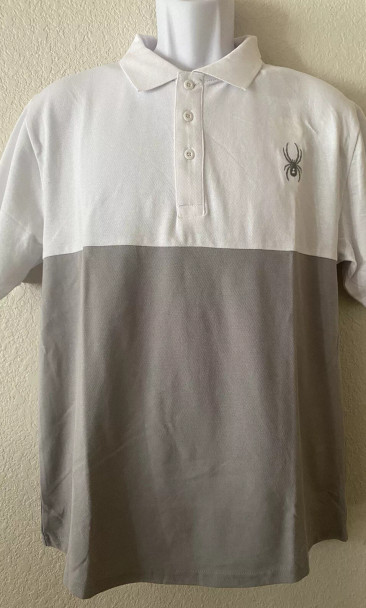 MEN'S SPYDER GRAY WHITE SHORT SLEEVE POLO SHIRT - SIZE: MEN M - GRAY/WHITE New