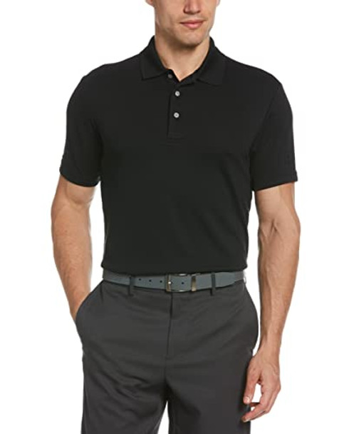 PGA TOUR Men's Airflux Solid Mesh Short Sleeve Golf Polo Shirt Black L New