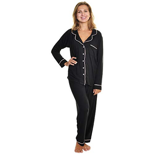 ANGELINA WOMEN'S MODAL LONG SLEEVE PAJAMA SET SIZE: WOMEN M/L MLON-BLK-1 - BLACK New