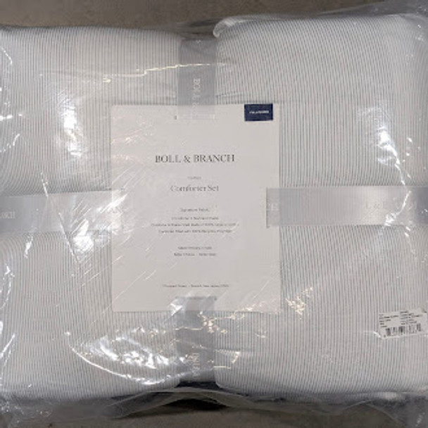 BOLL & BRANCH ORGANIC COTTON COMFORTER & SHAM SET FULL/QUEEN - WHITE/SHORE New