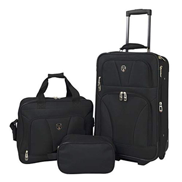 TRAVELERS CLUB BOWMAN EXPANDABLE LUGGAGE 3-PIECE SET (DOPP/TOTE/20) BLACK New