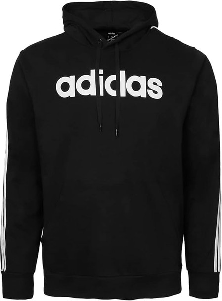 ADIDAS MEN'S ESSENTIAL 3-STRIPE LOGO HOODIE - SIZE: MEN L - BLACK New
