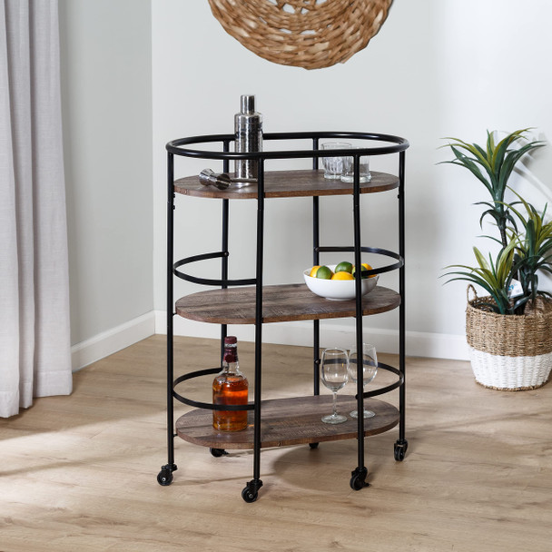 HONEY CAN DO 3-Tier Rolling Bar Cart CRT-09862 Walnut, 75 lbs