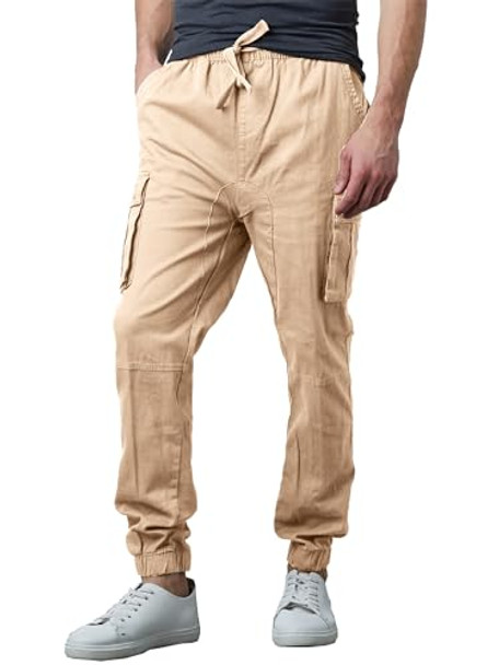 GALAXY BY HARVIC MEN'S TWILL CARGO JOGGERS SIZE MEN XL KHAKI New