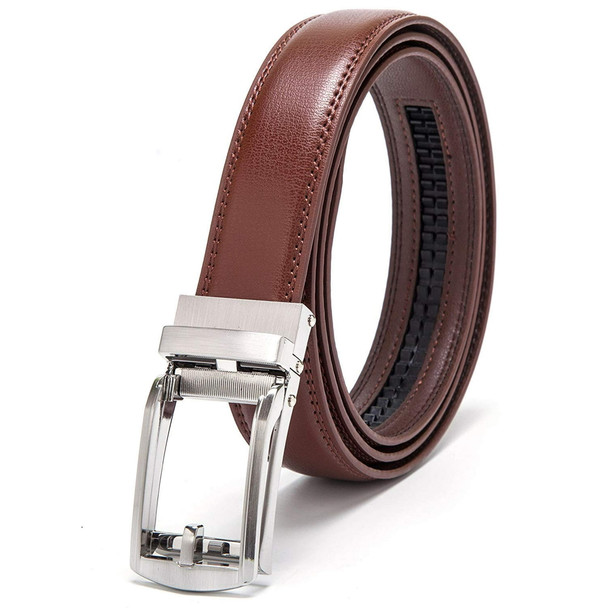 KM LEGEND MEN'S GENUINE LEATHER BELT BUCKLE RATCHET DRESS BELT SIZE: 46 - BROWN