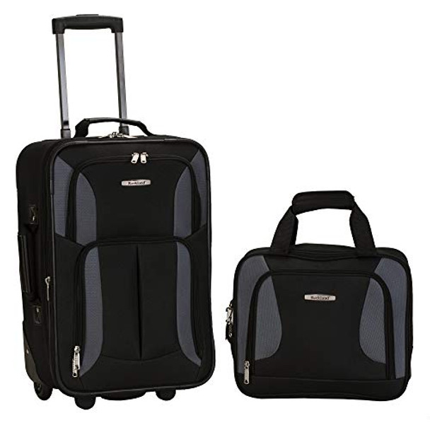 ROCKLAND FASHION SOFTSIDE UPRIGHT LUGGAGE SET 2 PIECE SET (14/19) - BLACK/GRAY New