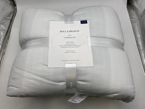 BOLL & BRANCH KING/CAL KING SIGNATURE COMFORTER SETS - FINE STRIPE WHITE/STONE New