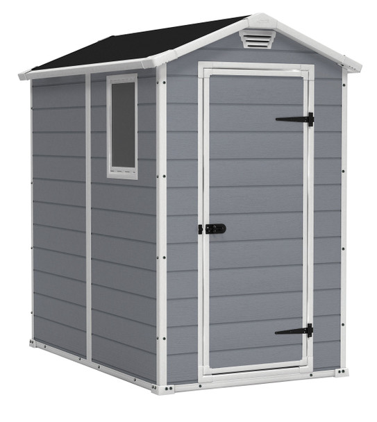 KETER MANOR 4X6 RESIN OUTDOOR STORAGE SHED KIT - GRAY/WHITE