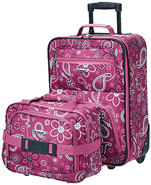 ROCKLAND FASHION SOFTSIDE UPRIGHT LUGGAGE EXPANDABLE WHEEL F102 - PINK BANDANA New