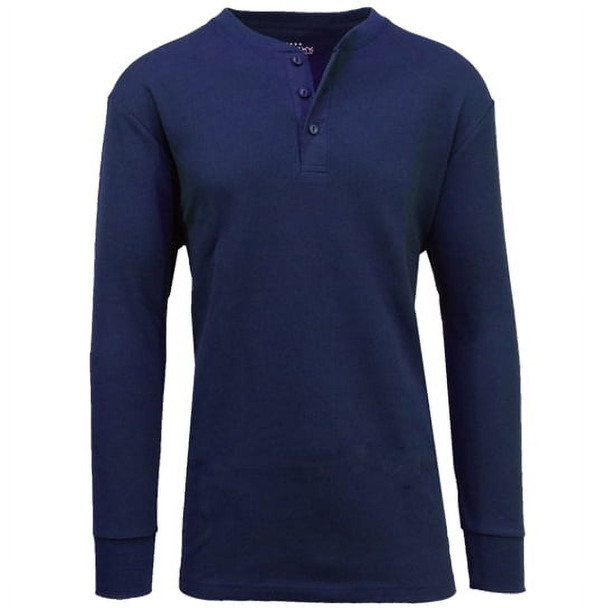 BLUE ICE GALAXY BY HARVIC MEN'S LONG SLEEVE THERMAL HENLEY TEE - SIZE: M - NAVY New